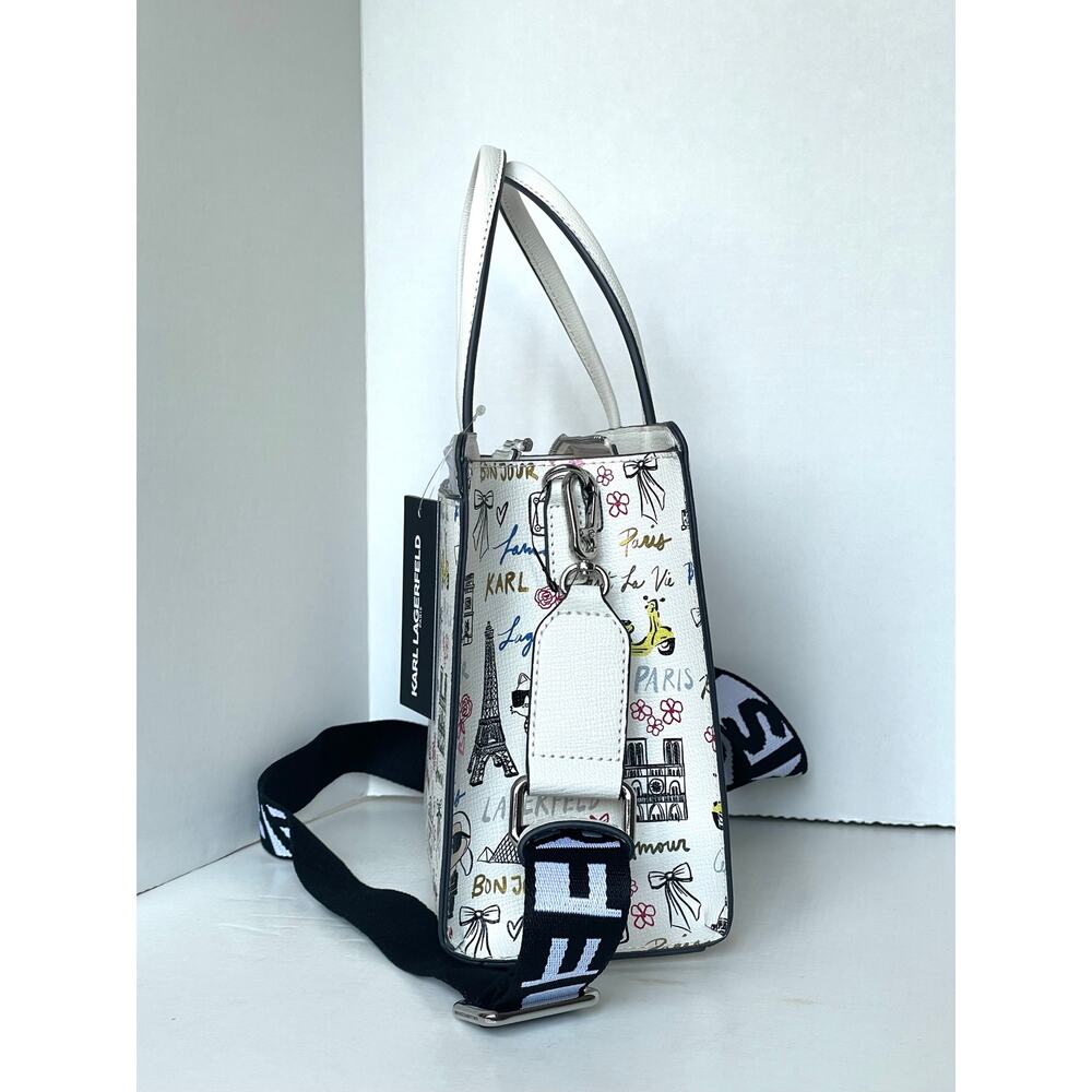 Karl Lagerfeld Maybelle Satchel Ikons Paris Print White Crossbody Bag - Picture 5 of 12